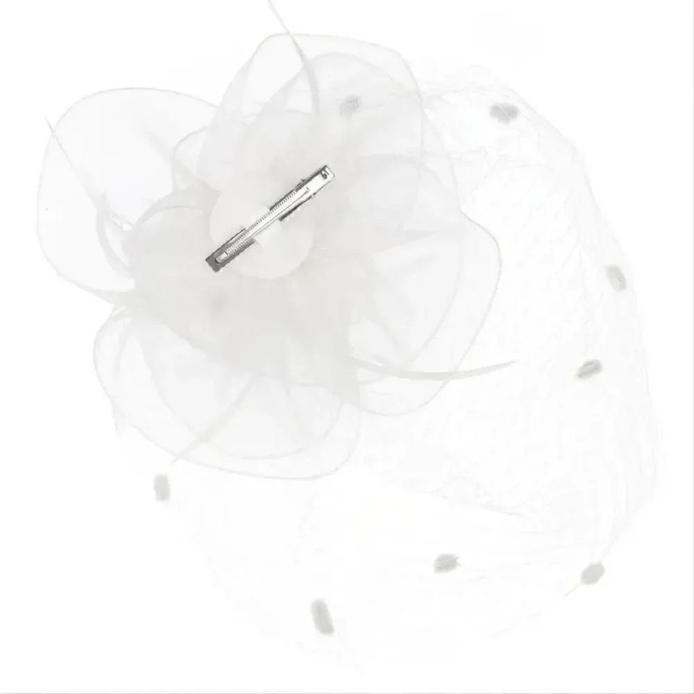 Birdcage Wedding Veil Fascinator With Feather Accent With Headband and Hair Clip